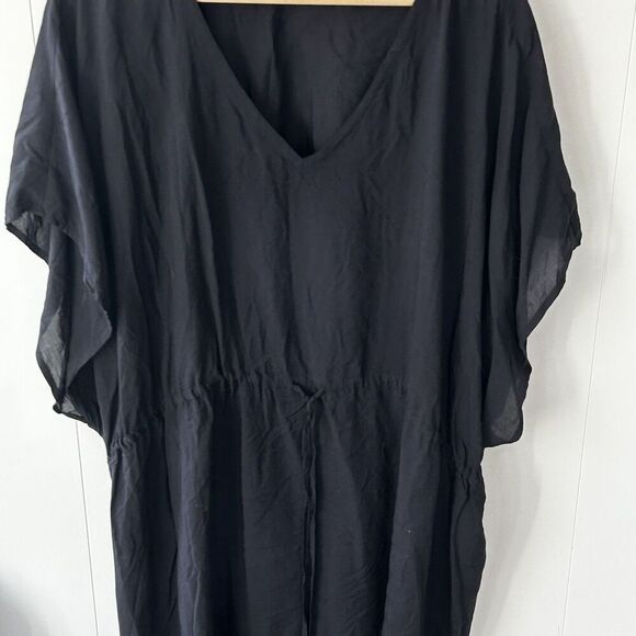 Lands End Top Size XL Cover Up Black V-Neck Tie Waist Modal Coastal Beach Pool - Picture 4 of 8